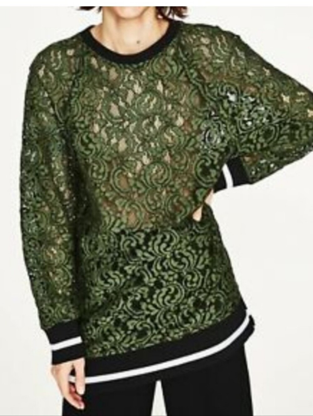 Zara Lace Varsity Striped Sweatshirt Size XS Swifty Vibes